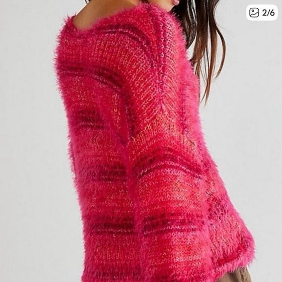 Free People Gelato Pullover Fuzzy Sweater Pink Sz Small - Picture 2 of 9